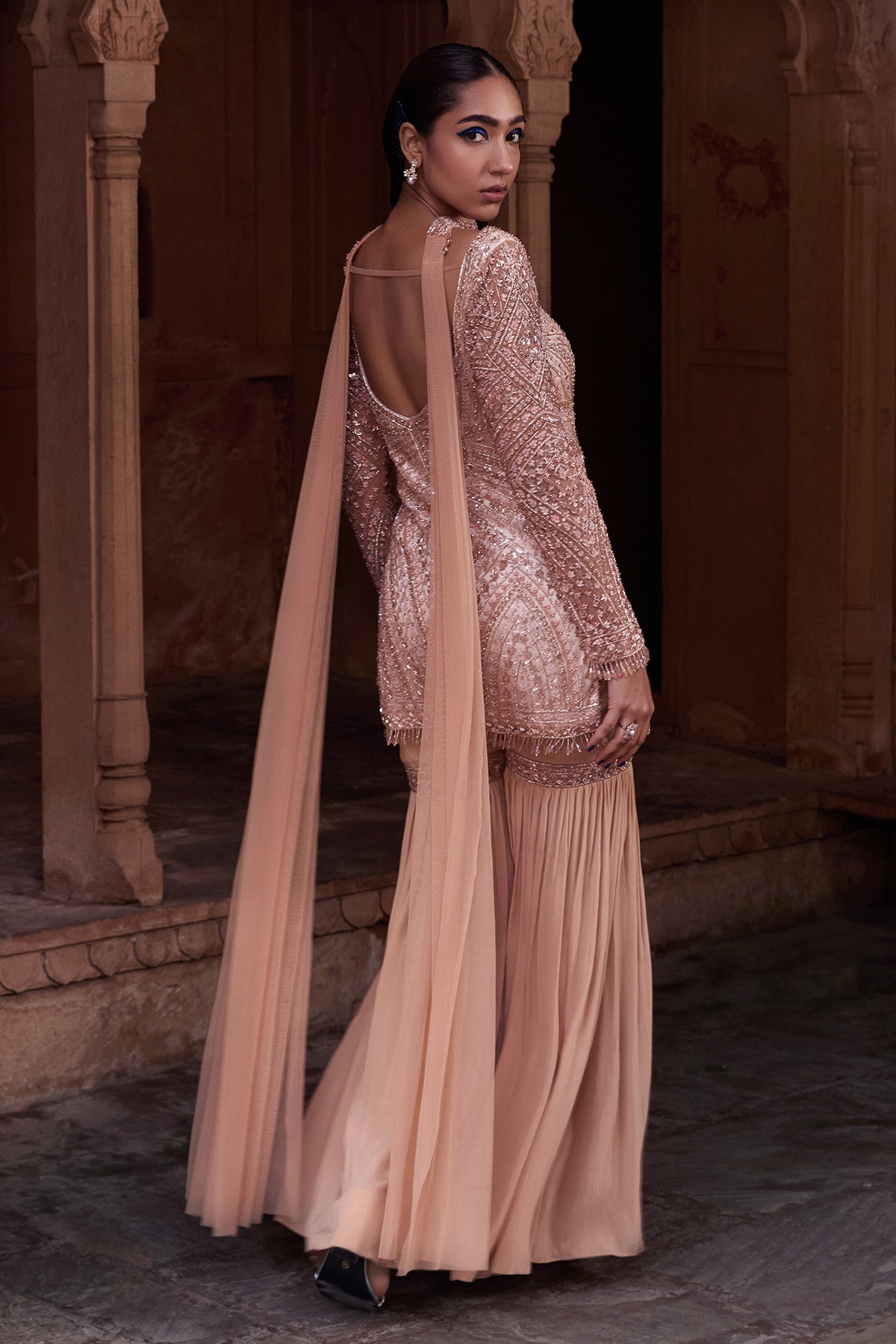 CHAMPAGNE GOLD EMBROIDERED KURTI SET