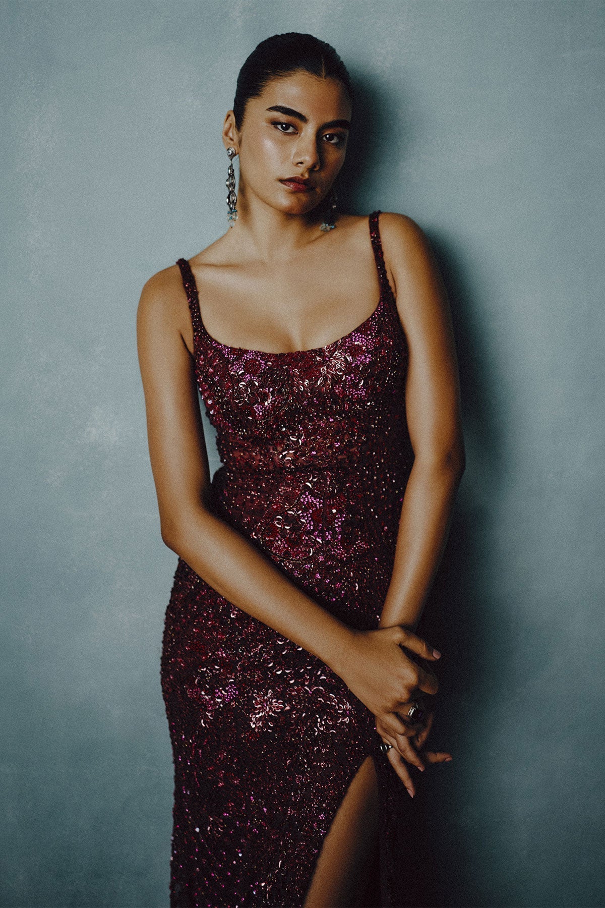 Wine Celestia Sequin Gown