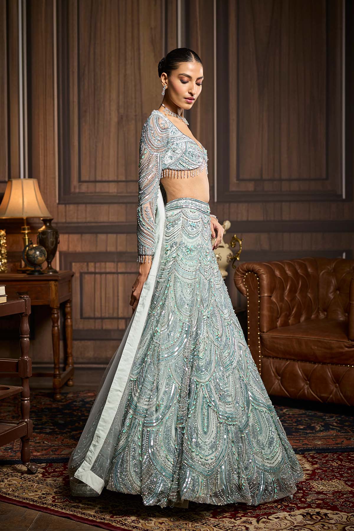 Ice Blue Fully Embellished Lehenga Set