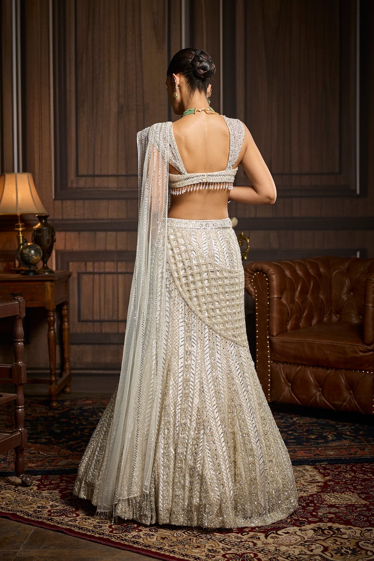 Silver Embellished Mermaid Skirt Saree Set - Ready To Ship
