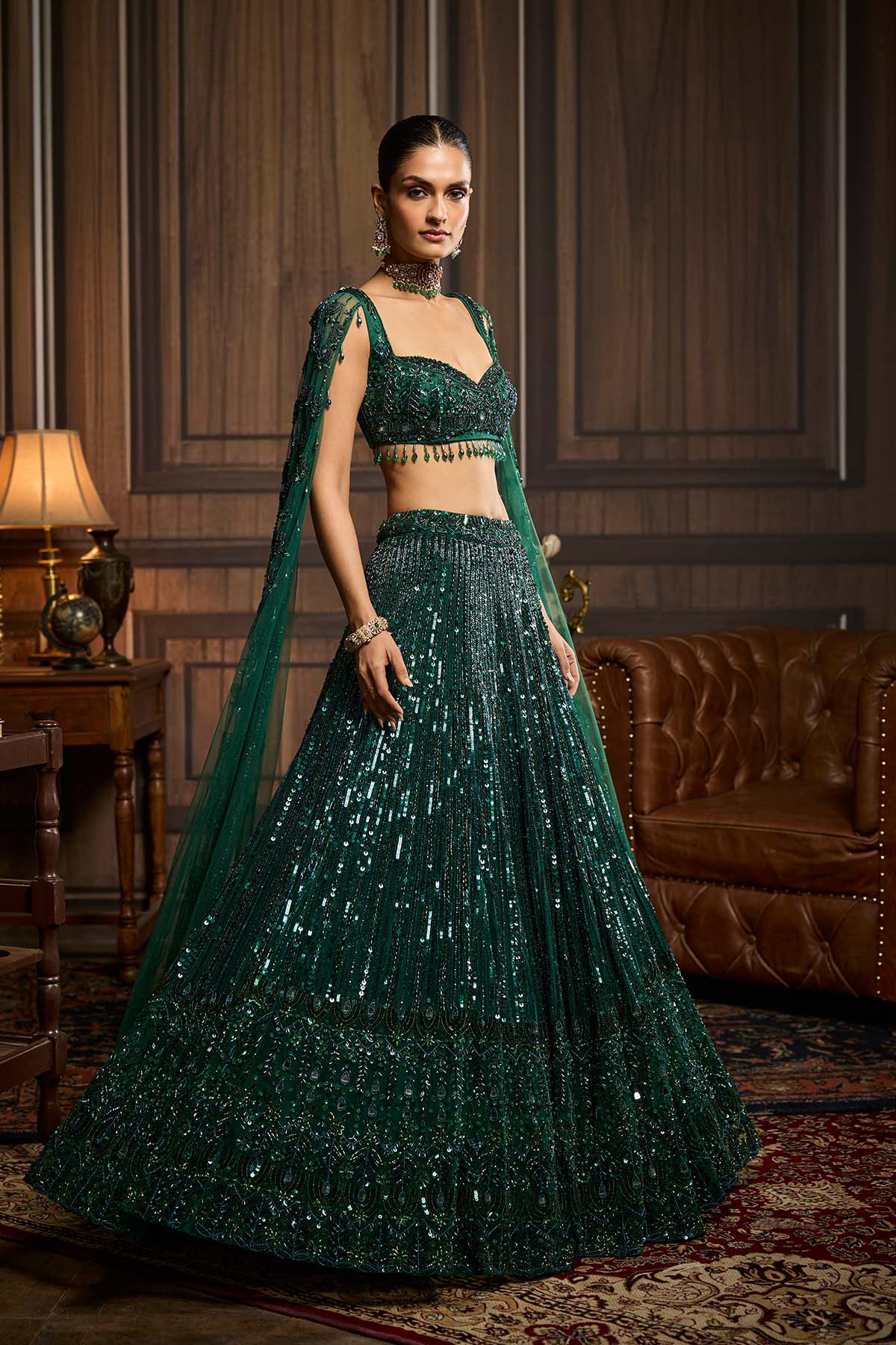 Emerald Green Embellished Lehenga Set