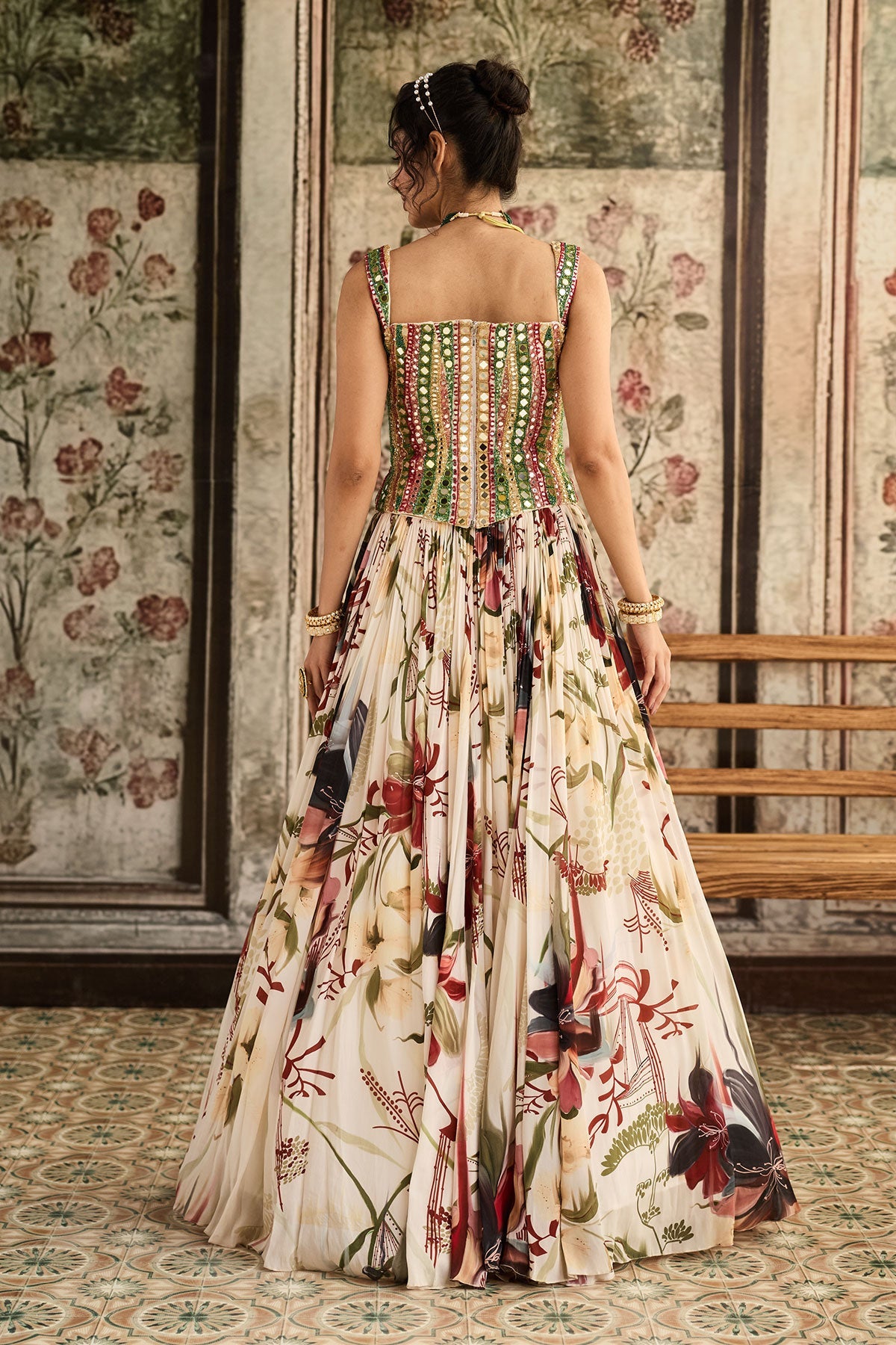 Ivory Floral Printed Lehenga Set