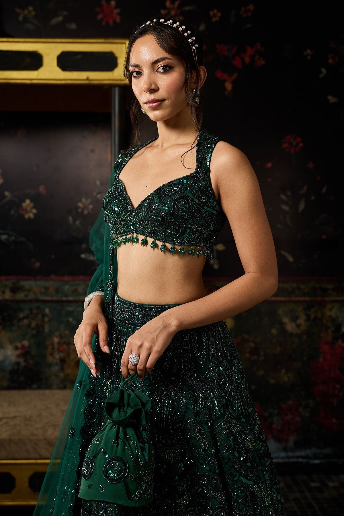 Emerald Green Embellished Lehenga Set