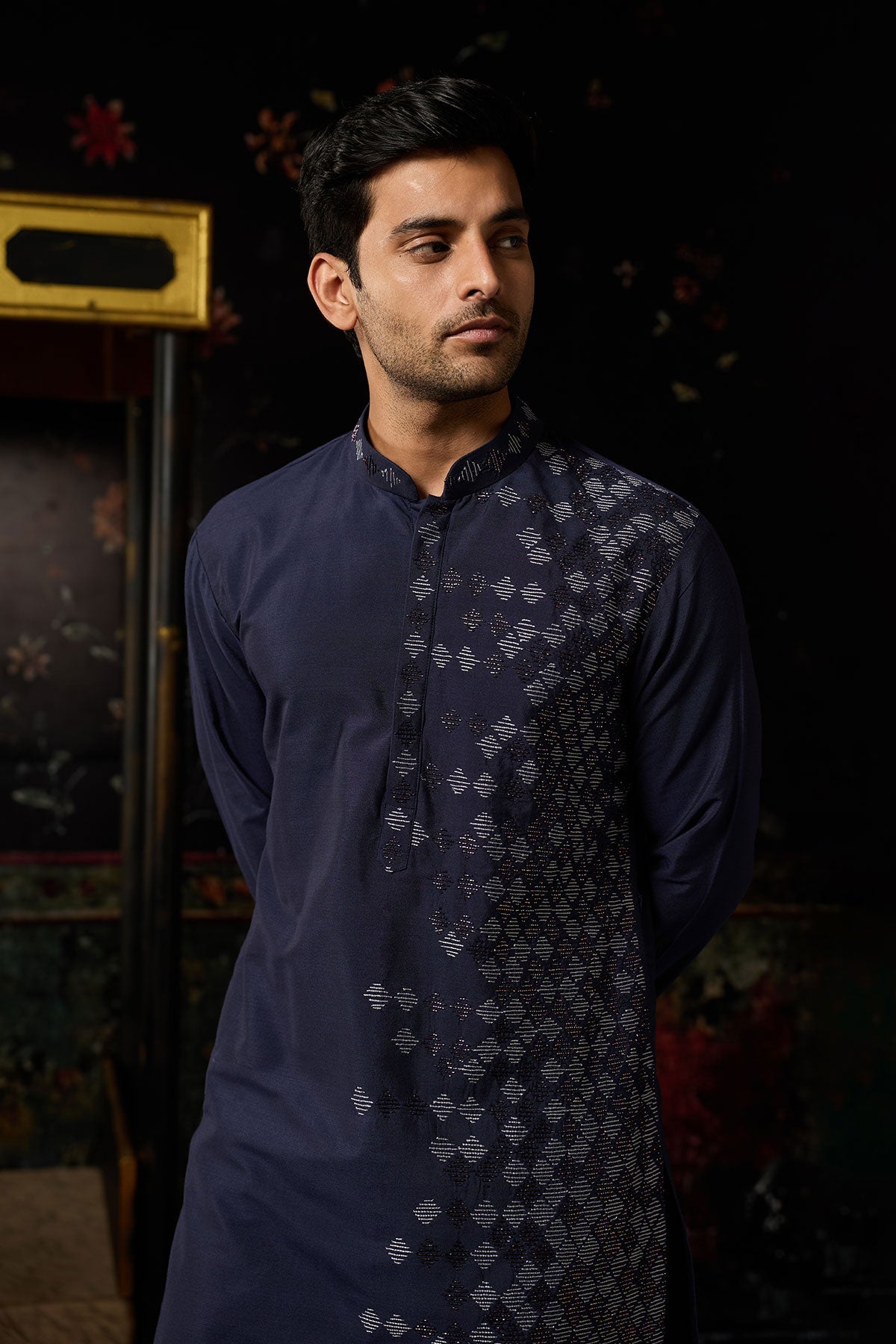 Dark Blue Embroidered Kurta & Pants