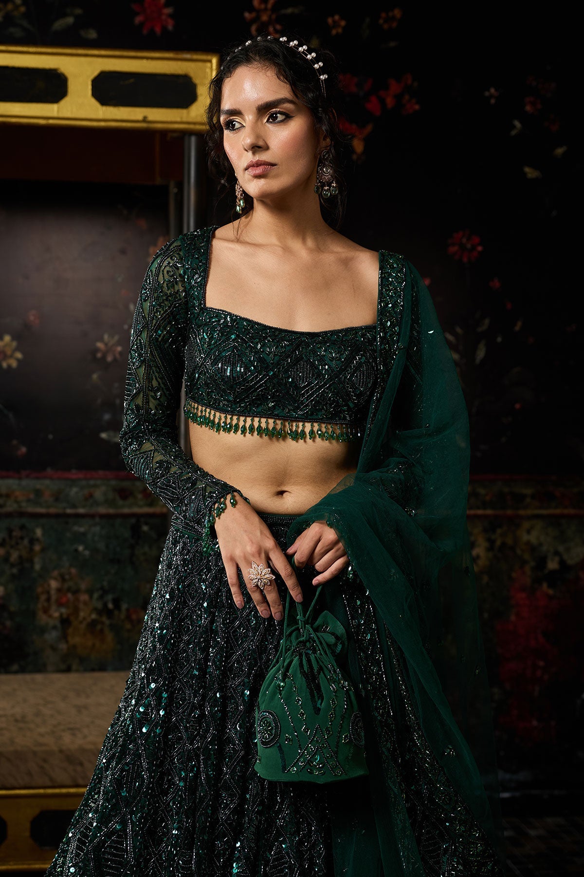 Emerald Green Embellished Lehenga Set