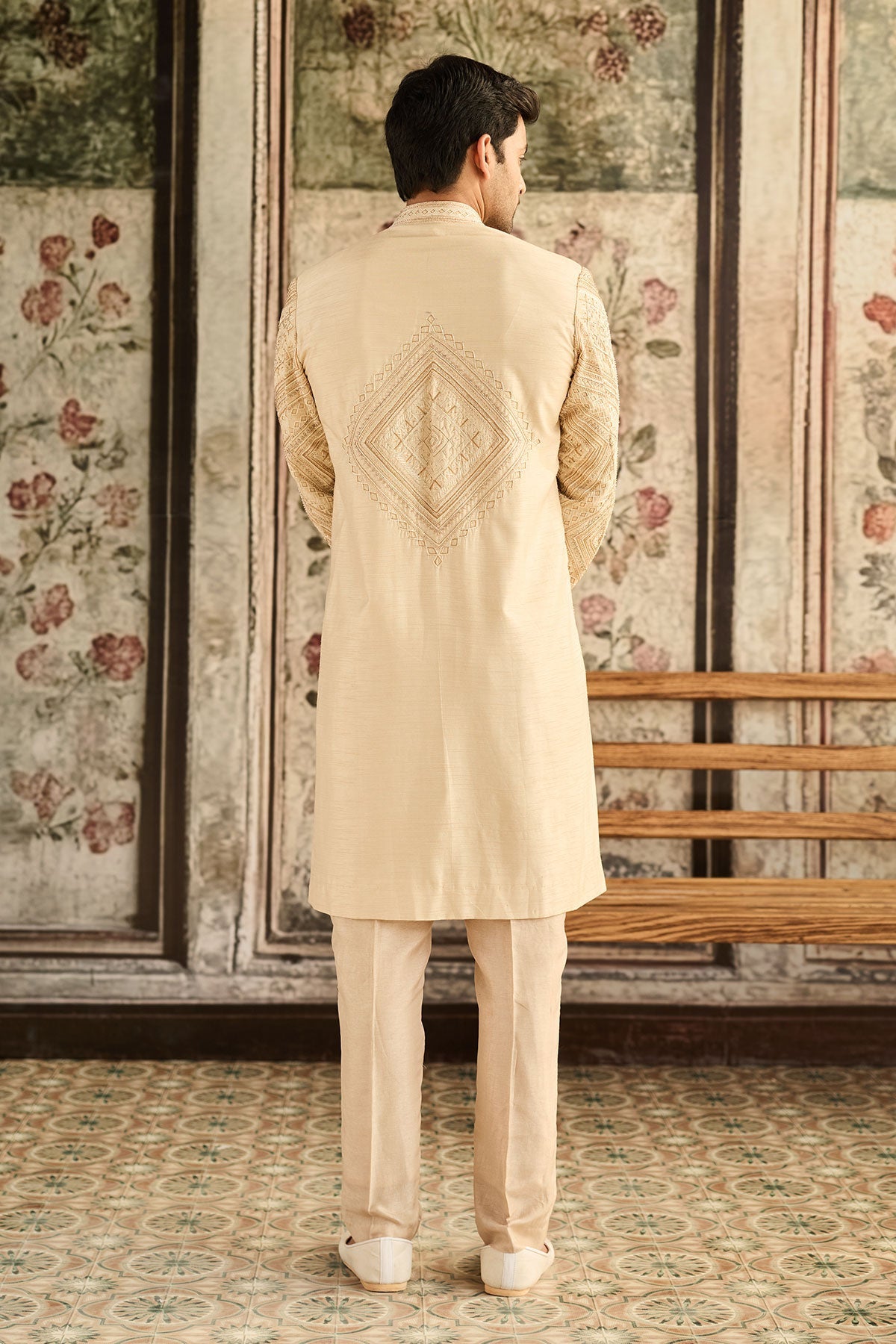 Beige Embroidered Jacket & Pants