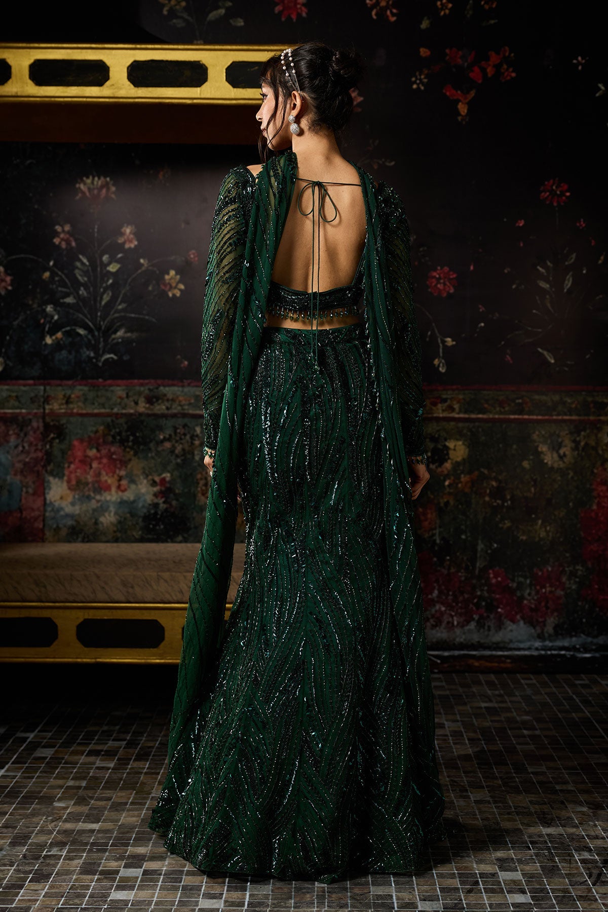 Emerald Green Embellished  Mermaid Skirt Set