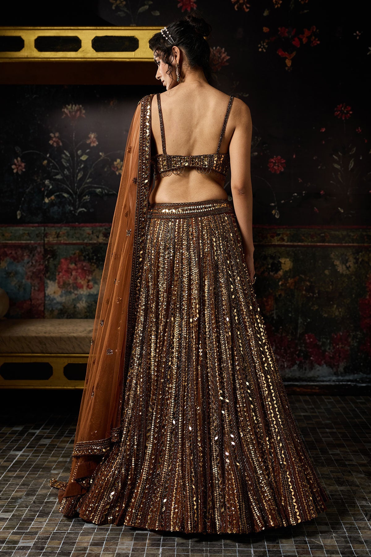 Metallic Gold Embellished Mirrorwork Lehenga Set