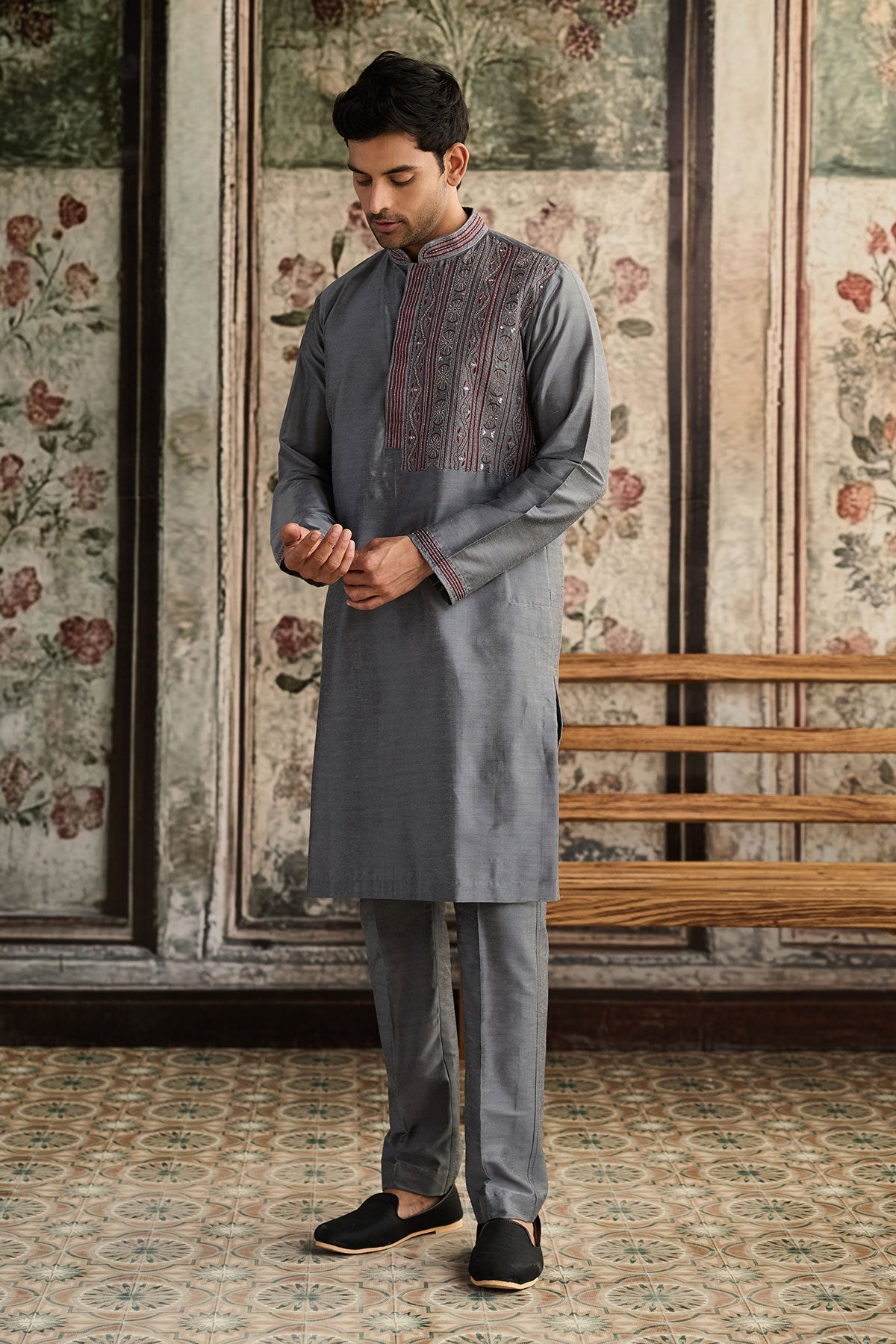 Grey Embroidered Kurta & Pants