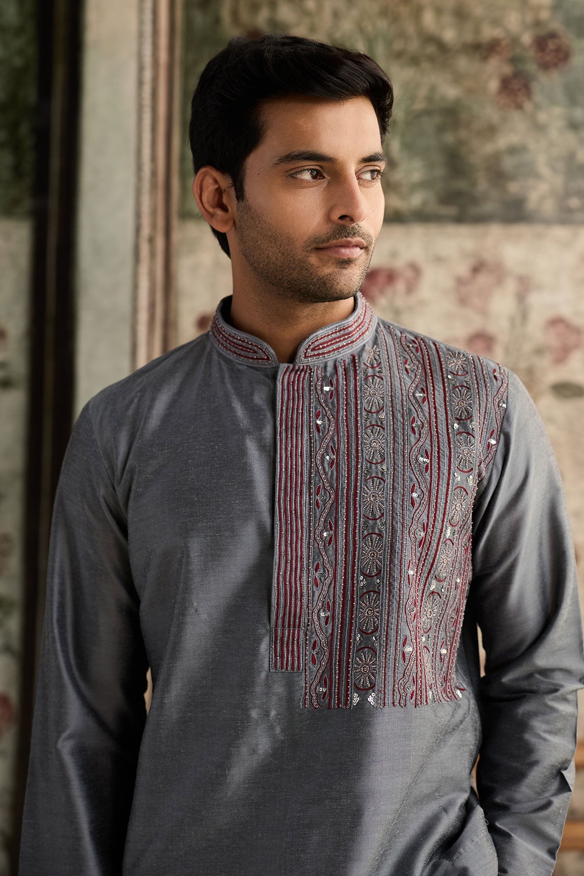 Grey Embroidered Kurta & Pants