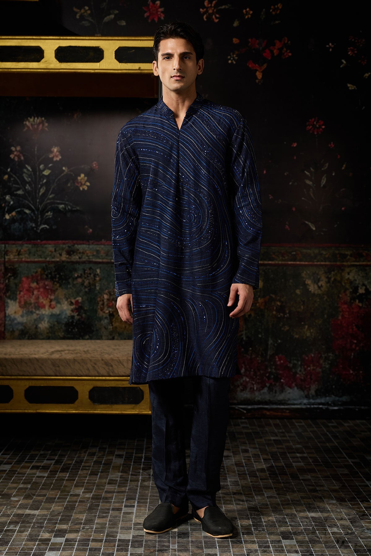 Blue Embroidered Kurta With Pants