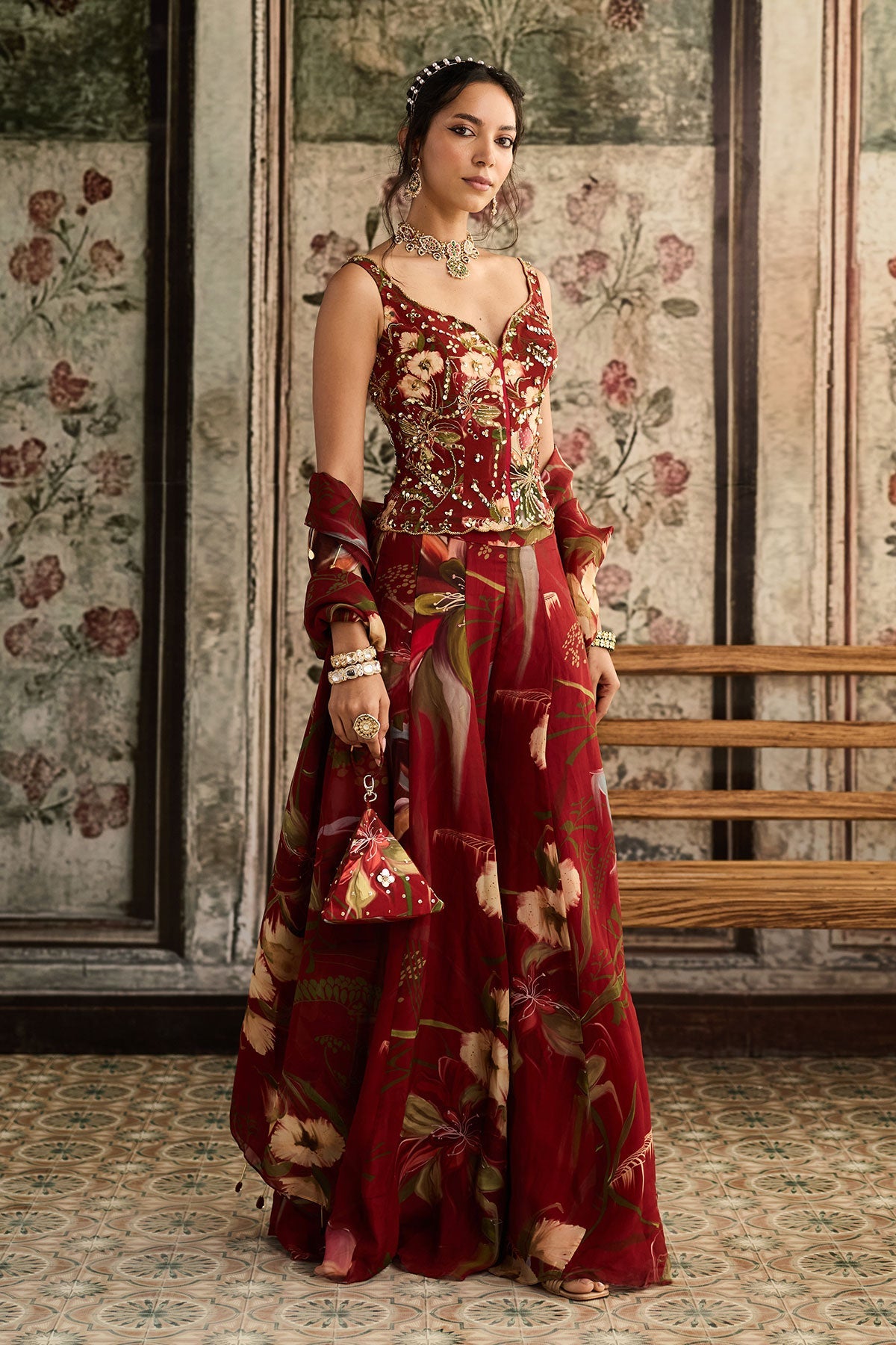 Red Floral Printed Co-Ord Set