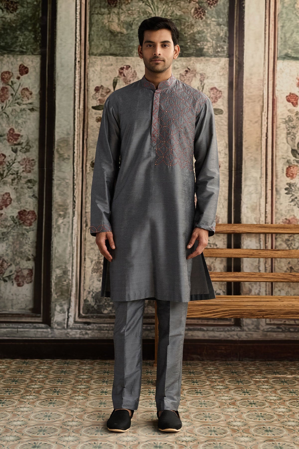Grey Embroidered Kurta & Pants