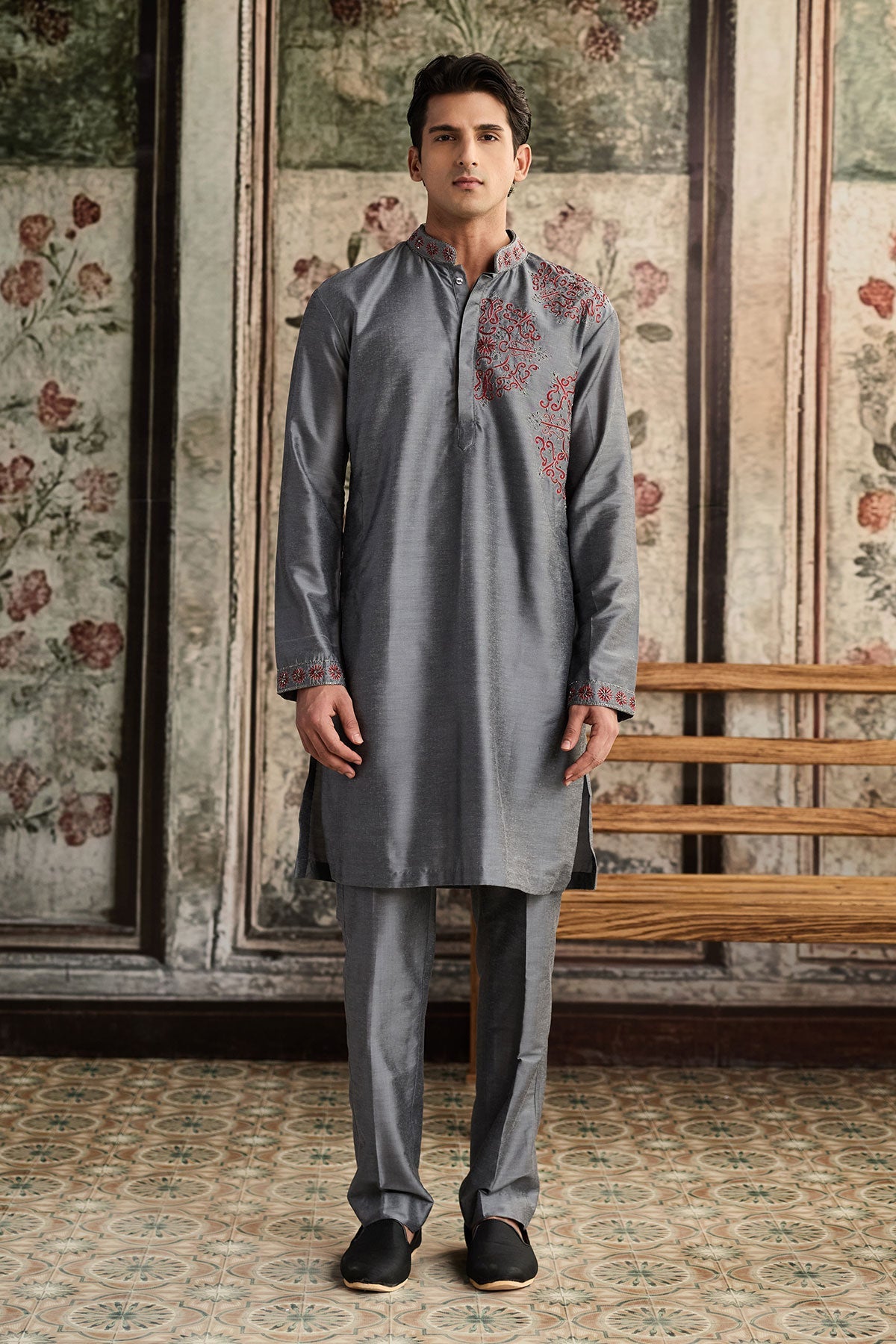 Grey Embroidered Kurta & Pants