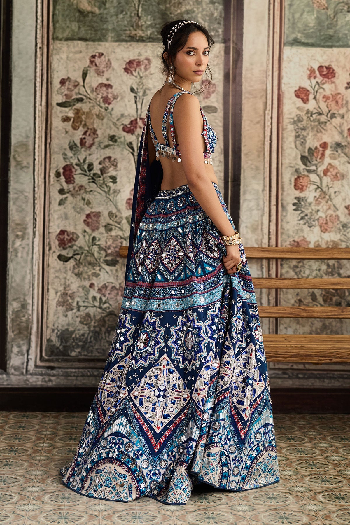 Teal Print And And Highlighted Lehenga Set