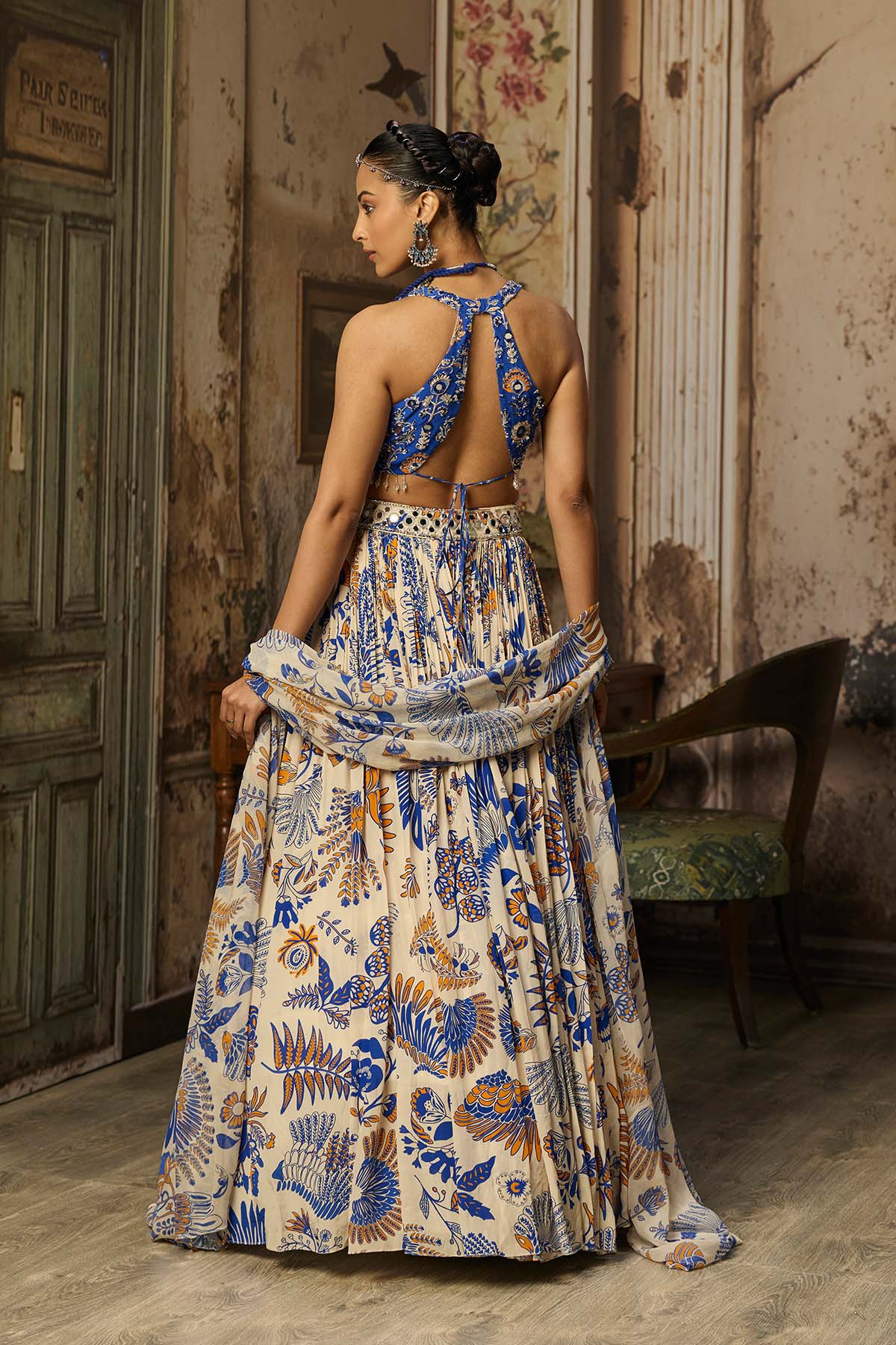 IVORY PRINTED AND HIGHLIGHTED LEHENGA SET