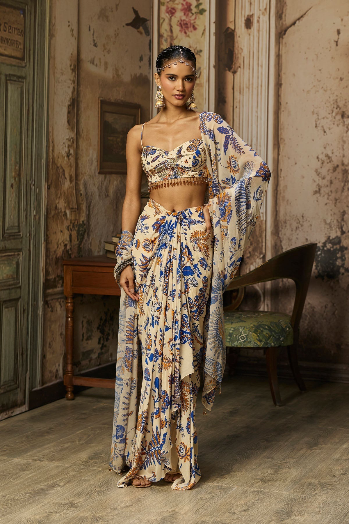 Ivory Printed And Highlighted Skirt Set - Ready To Ship