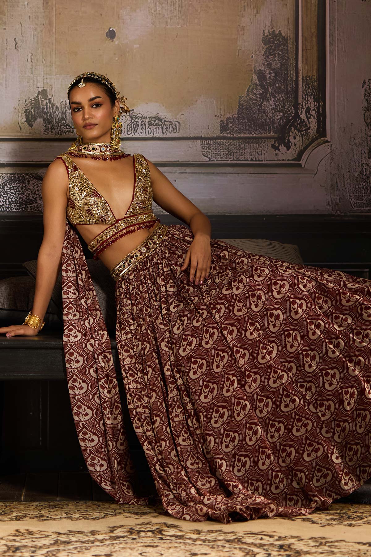 Maroon Print and Highlighted Lehenga Set