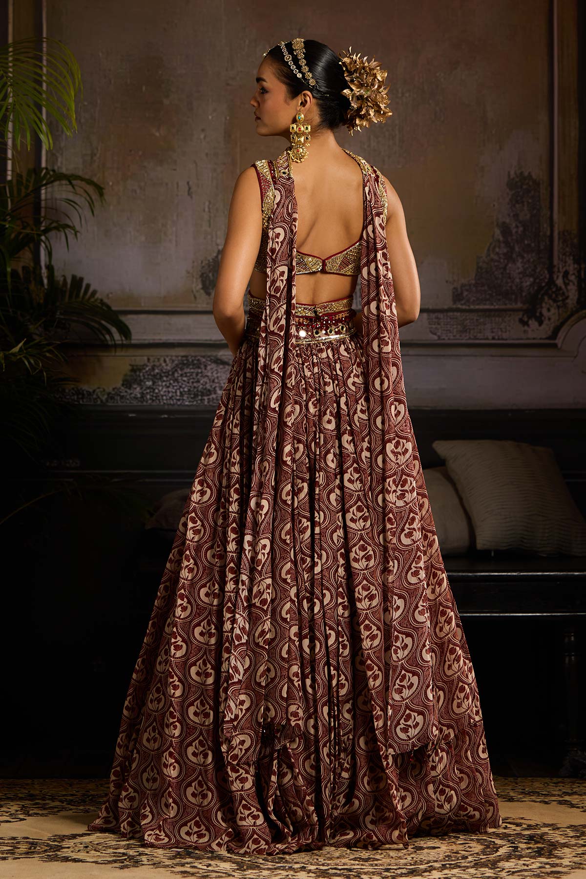 Maroon Print and Highlighted Lehenga Set