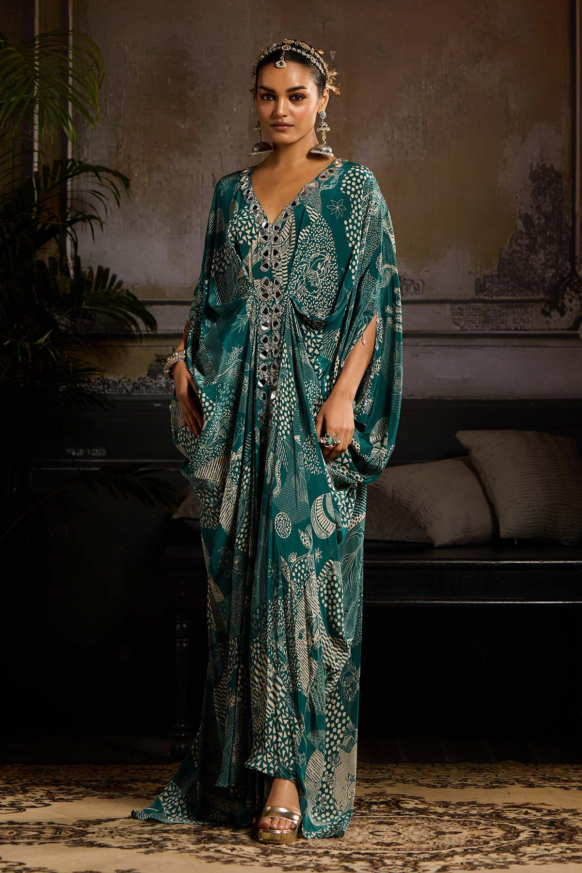Teal Print and Highlighted Kaftan