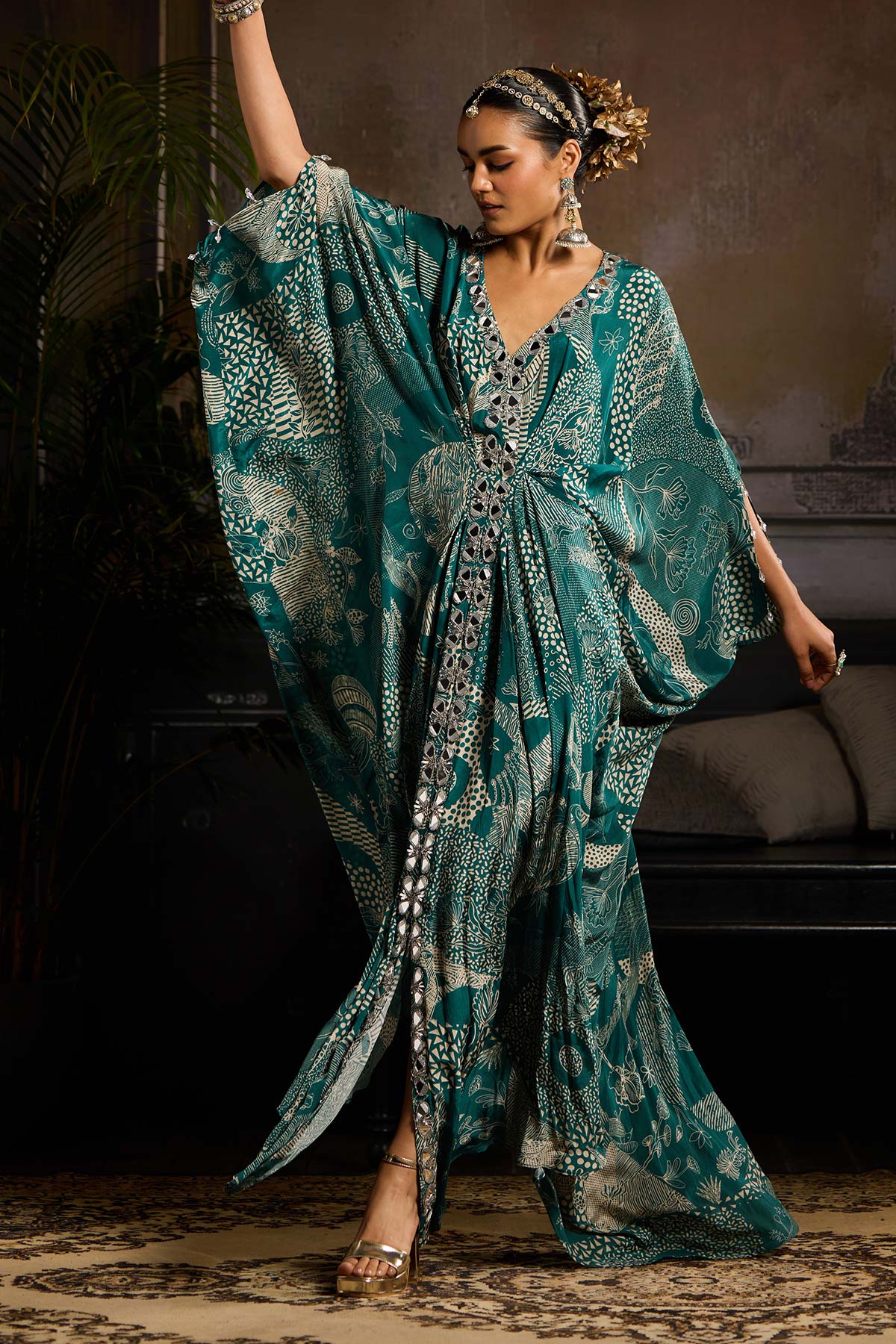 Teal Print and Highlighted Kaftan