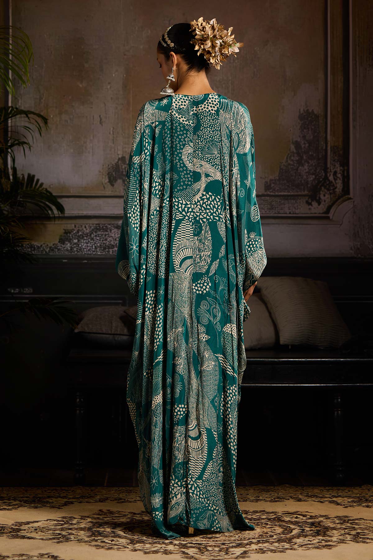 Teal Print and Highlighted Kaftan