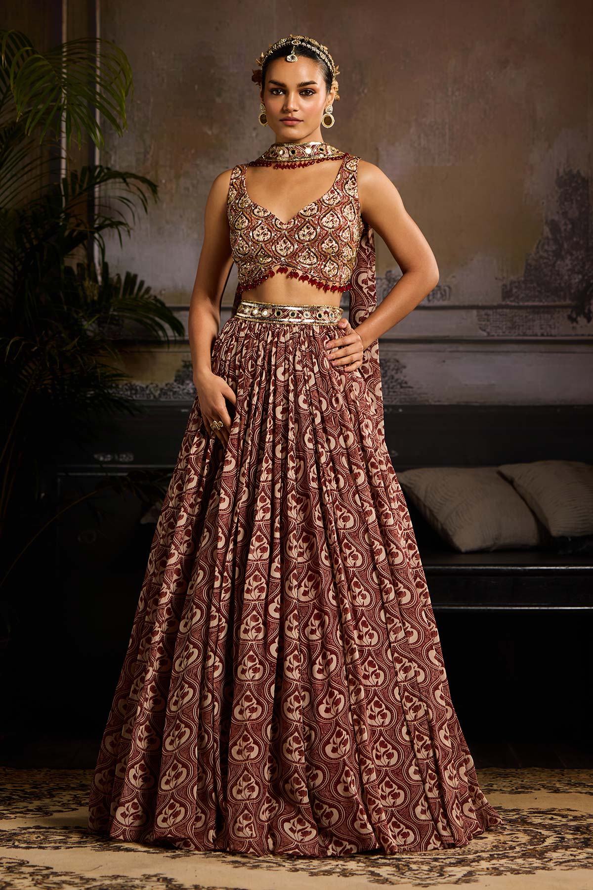Maroon Print and Highlighted Lehenga Set