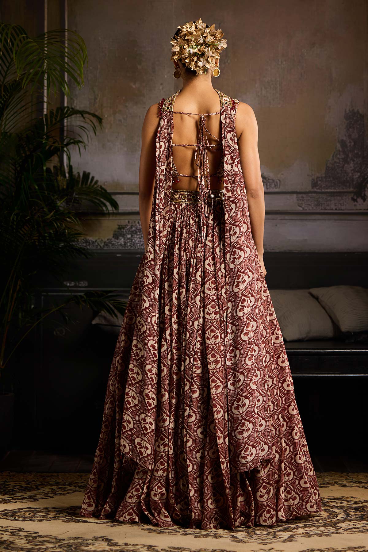 Maroon Print and Highlighted Lehenga Set