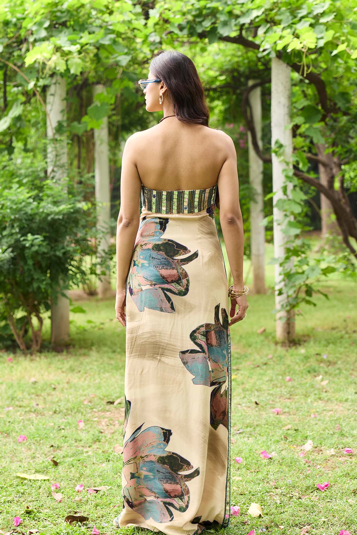 Beige Floral Slit Dress