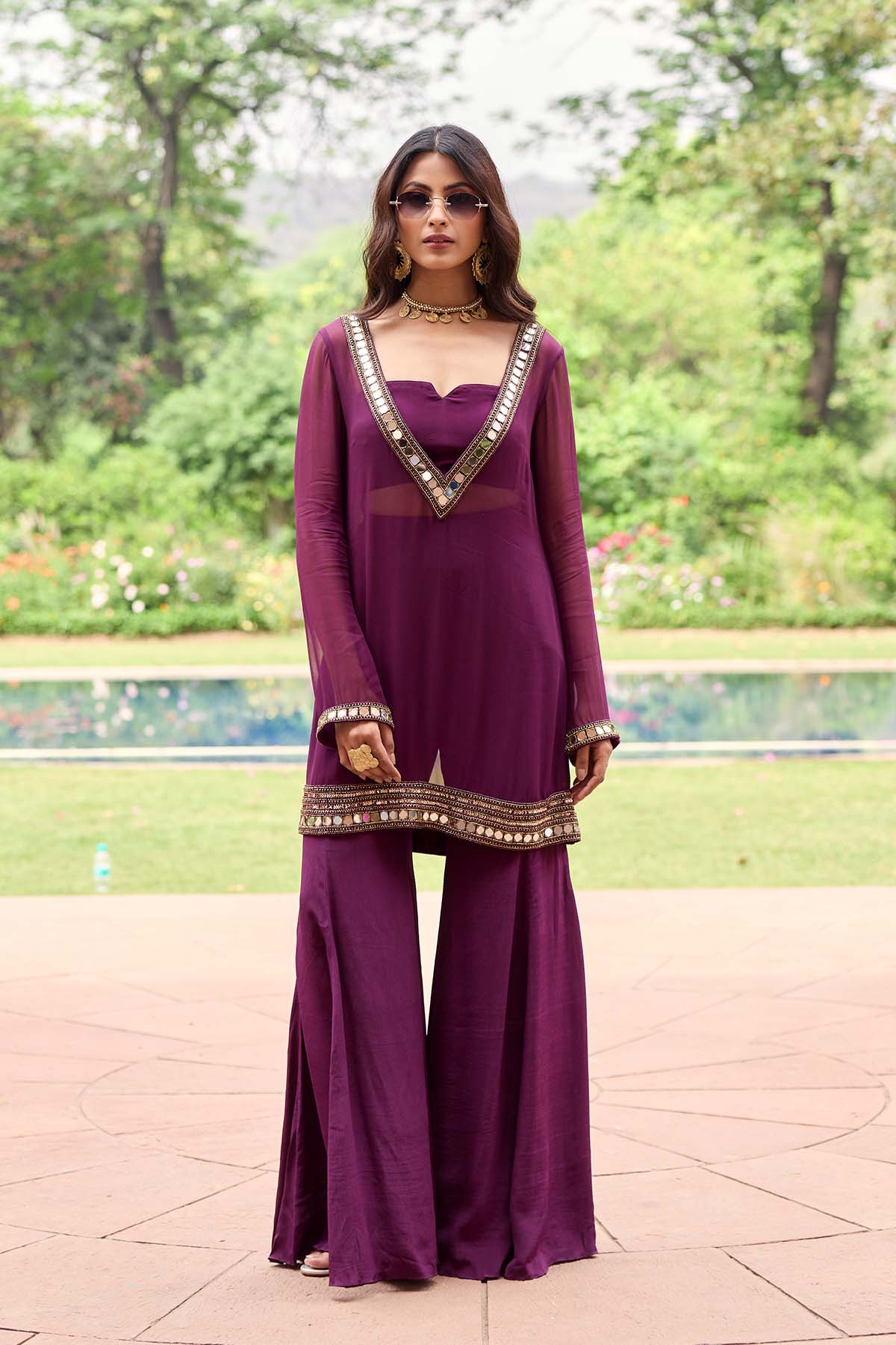Plum Georgette Kurti Set