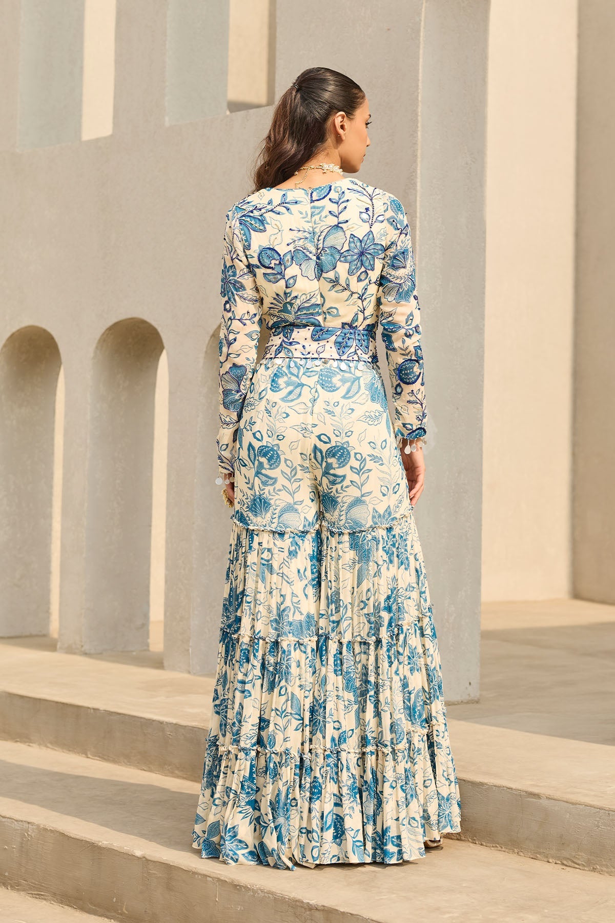IVORY & BLUE FLORAL PRINTED JUMPSUIT