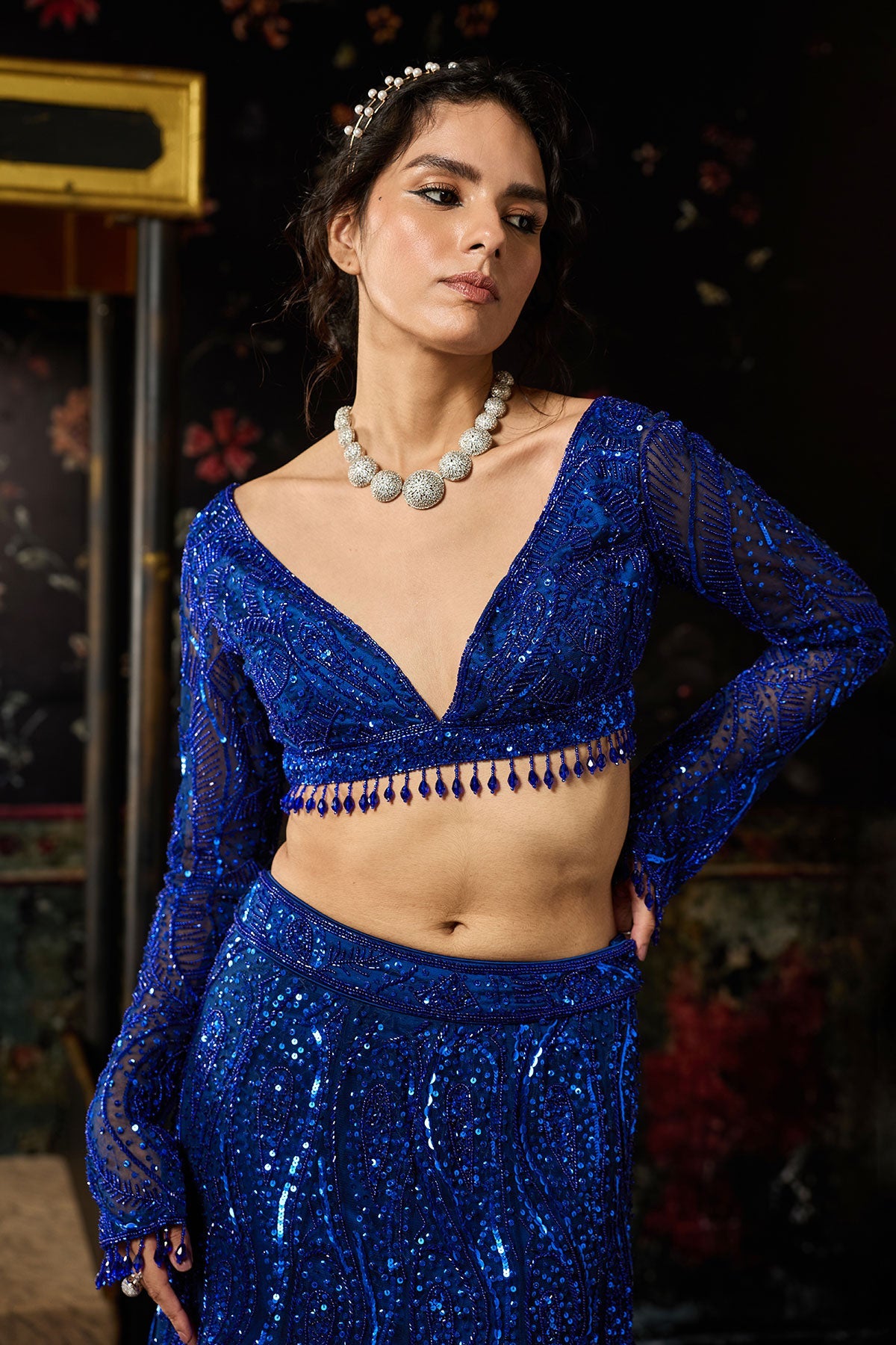 Electric Blue Embellished Mermaid Skirt Set