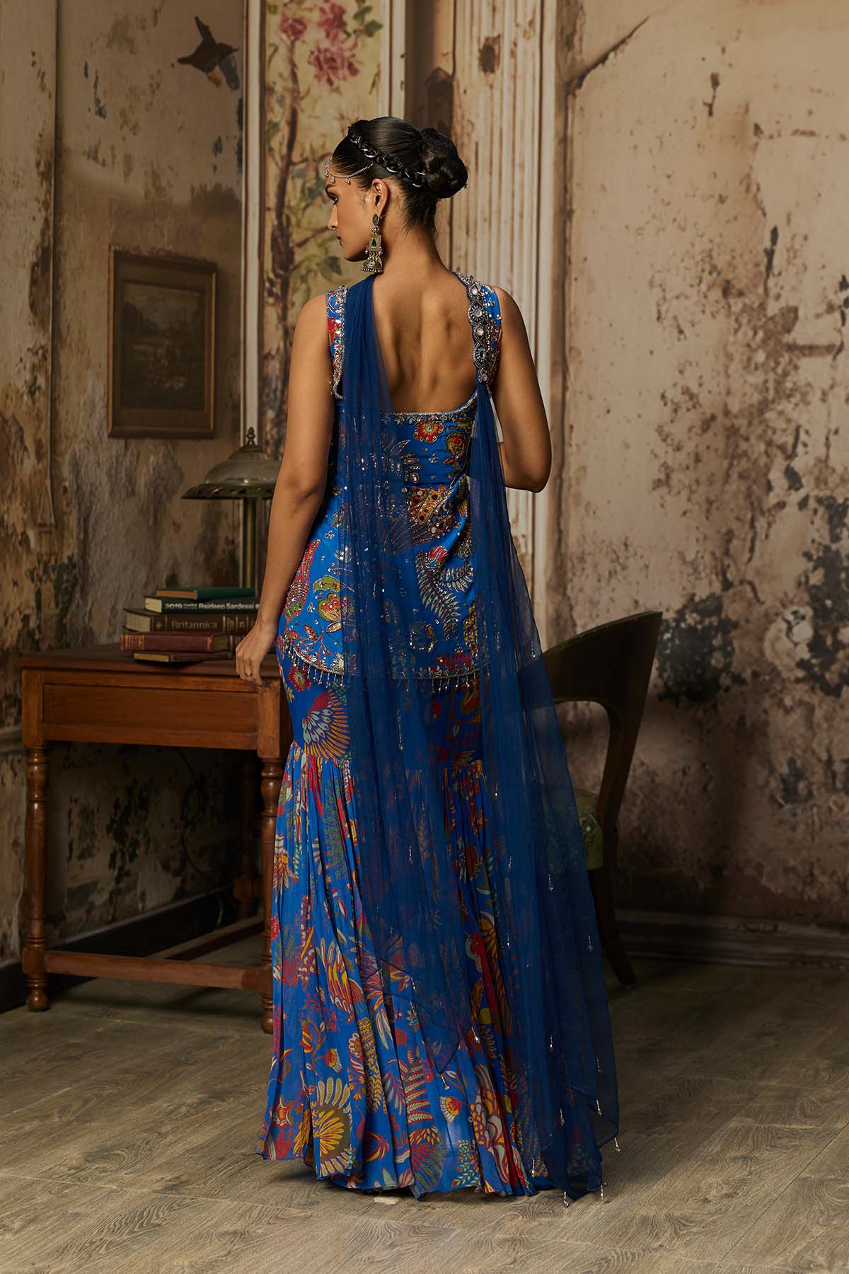 ELECTRIC BLUE PRINTED HIGHLIGHTED KURTI WITH GHARARA SET