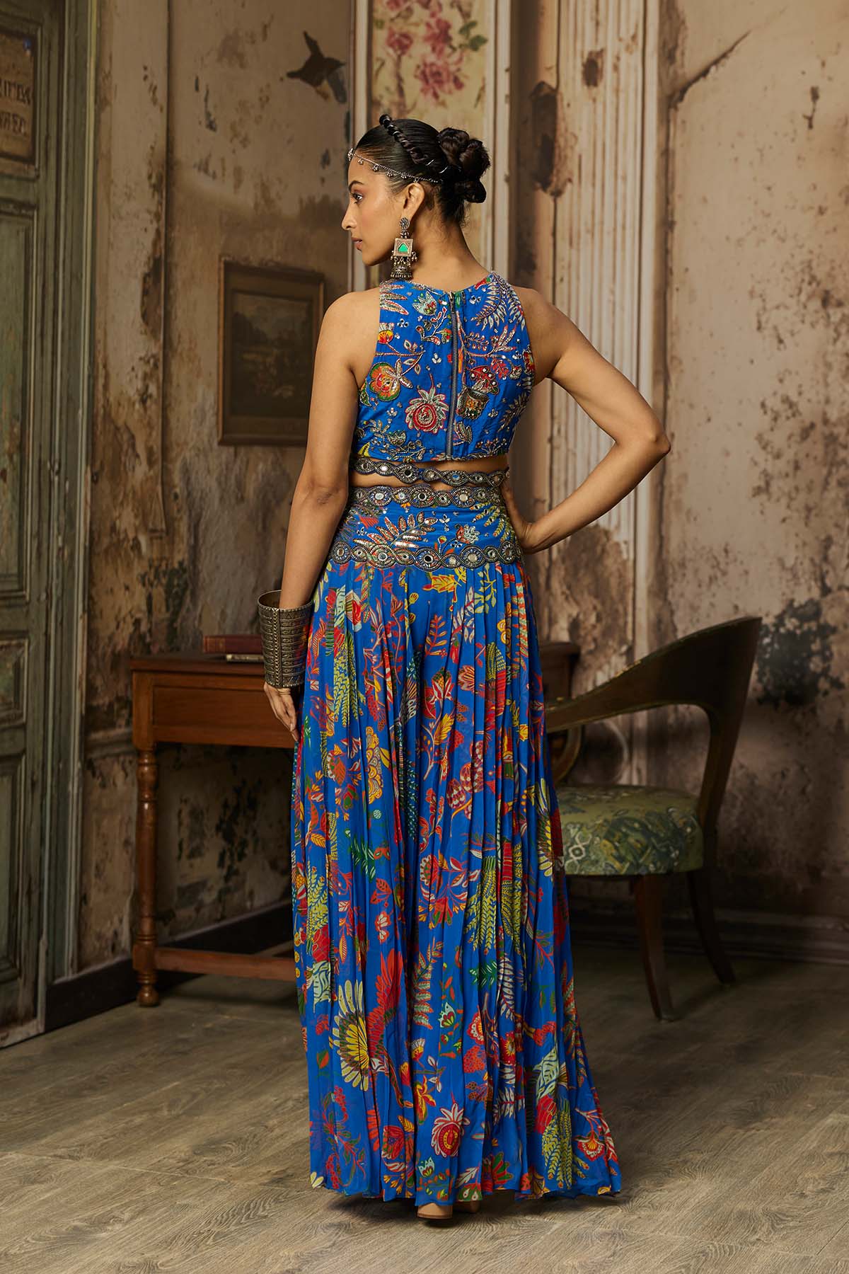 ELECTRIC BLUE PRINTED AND HIGHLIGHTED SHARARA SET