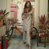 CONCRETE GREY DOLMAIN SLEEVES KURTA WITH BLACK EMBROIDERED YOKE TEAMED WITH PANTS