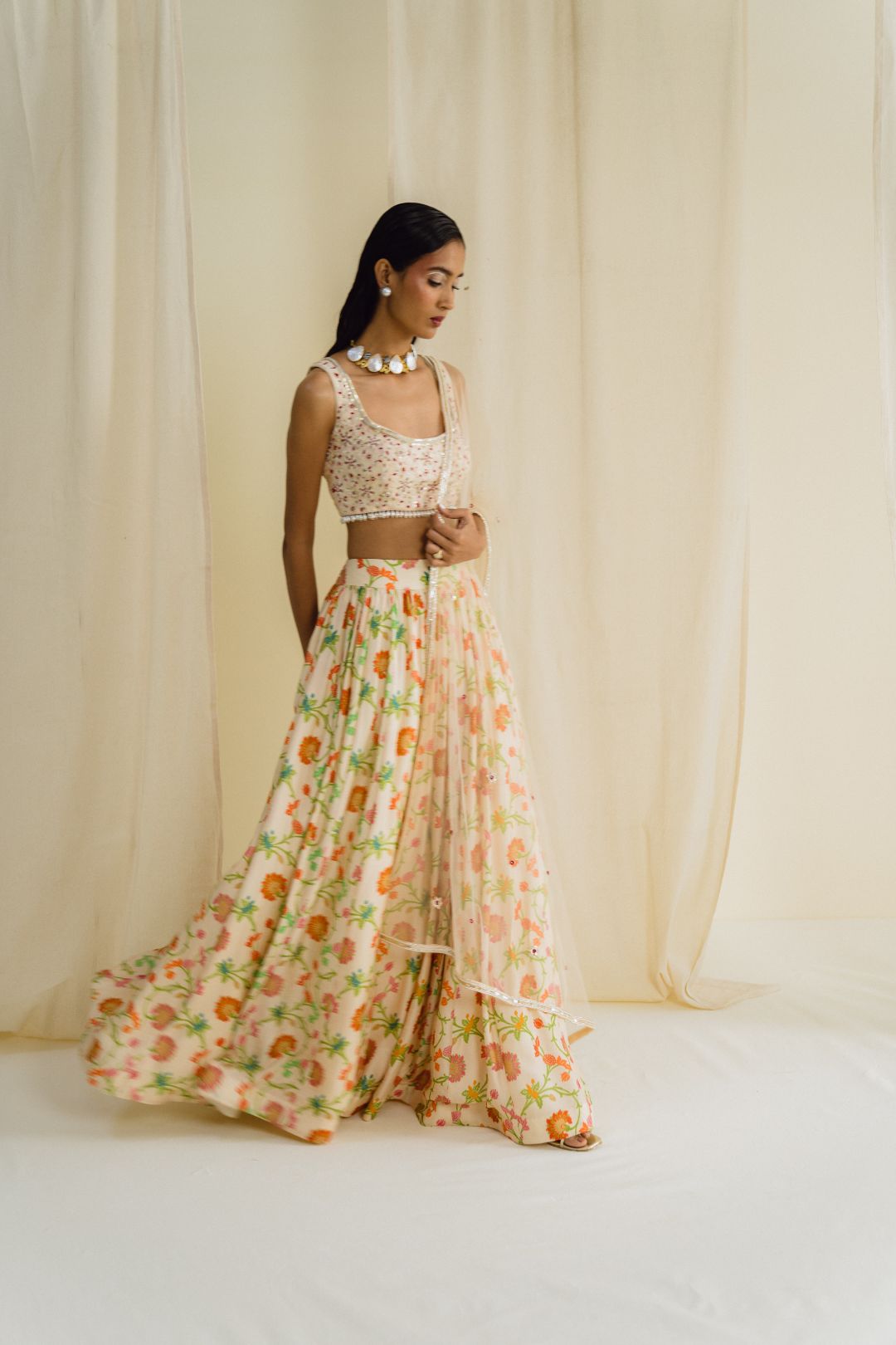 Ivory Printed lehenga Set