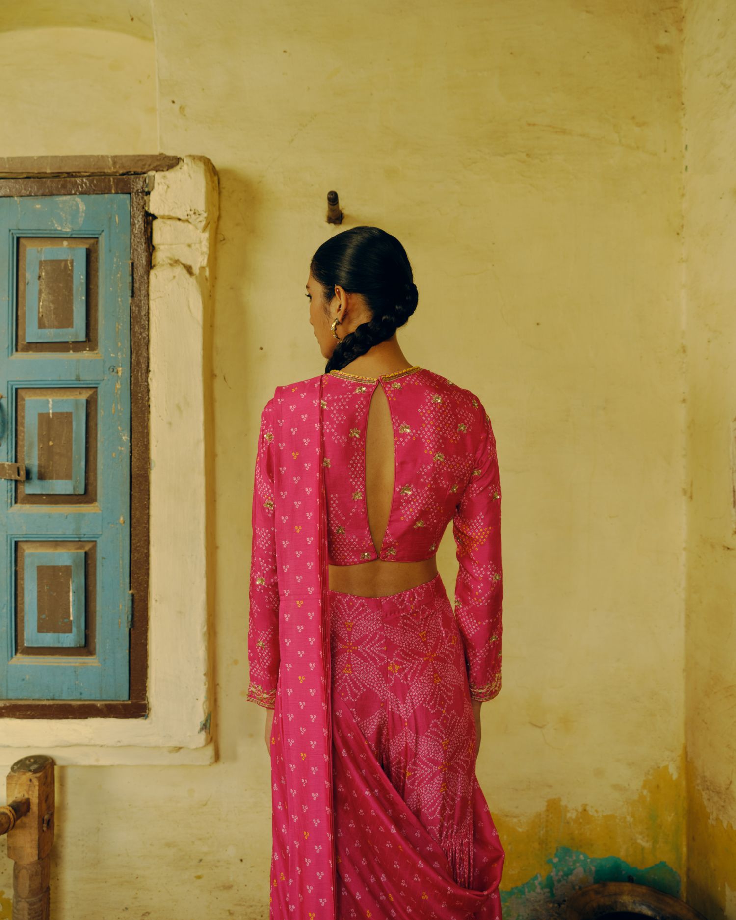 Rani pink sharara saree