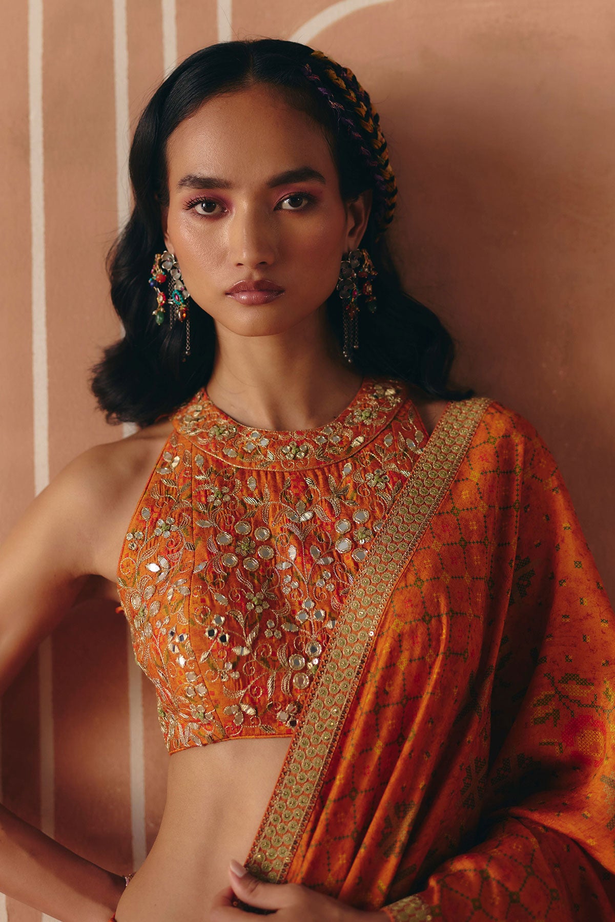 Burnt orange saree set