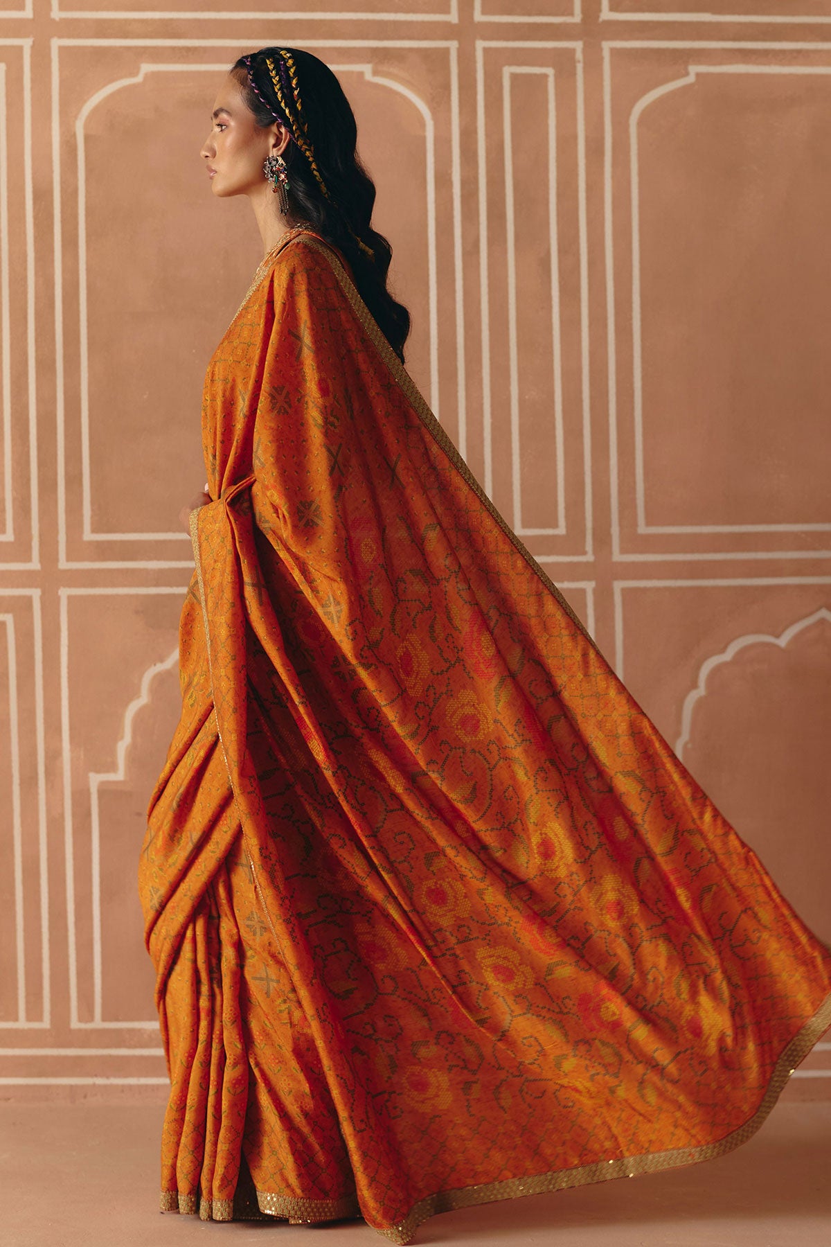 Burnt orange saree set