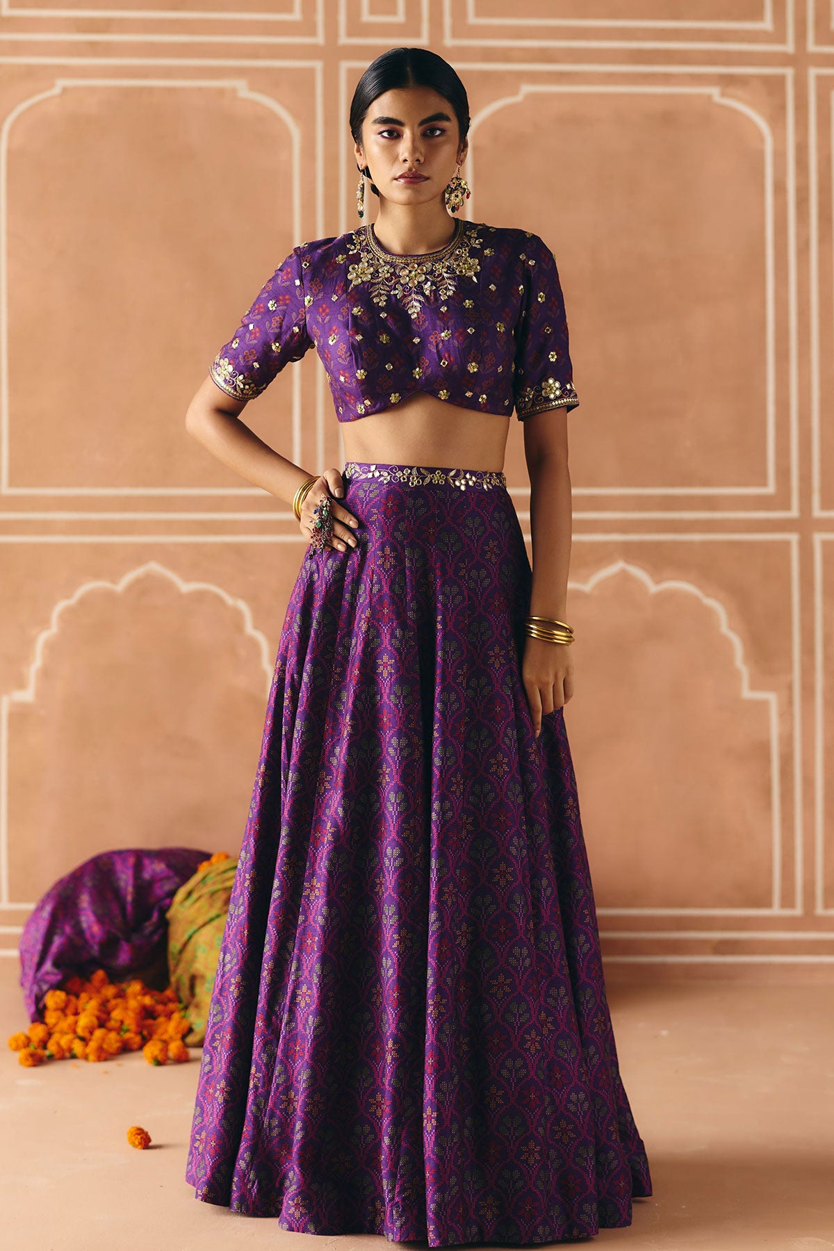 Imperial Violet panel lehenga