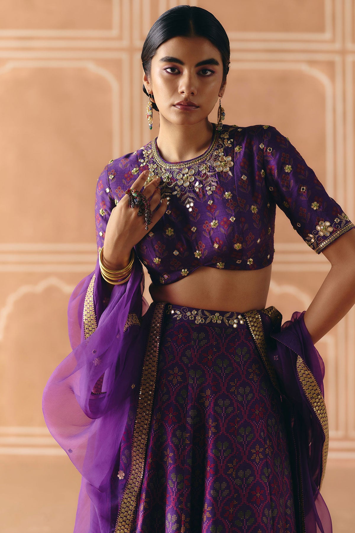 Imperial Violet panel lehenga
