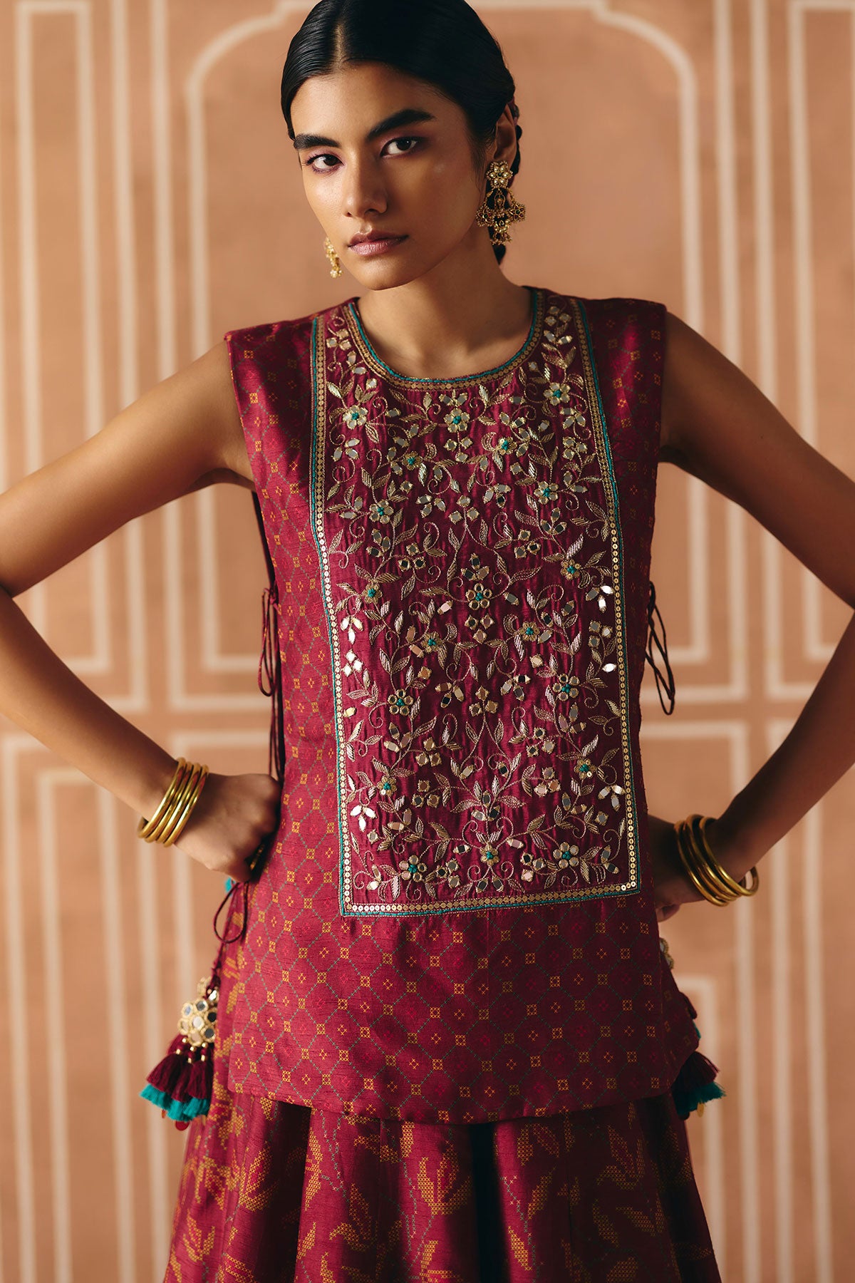 Berry plum cropped lehenga