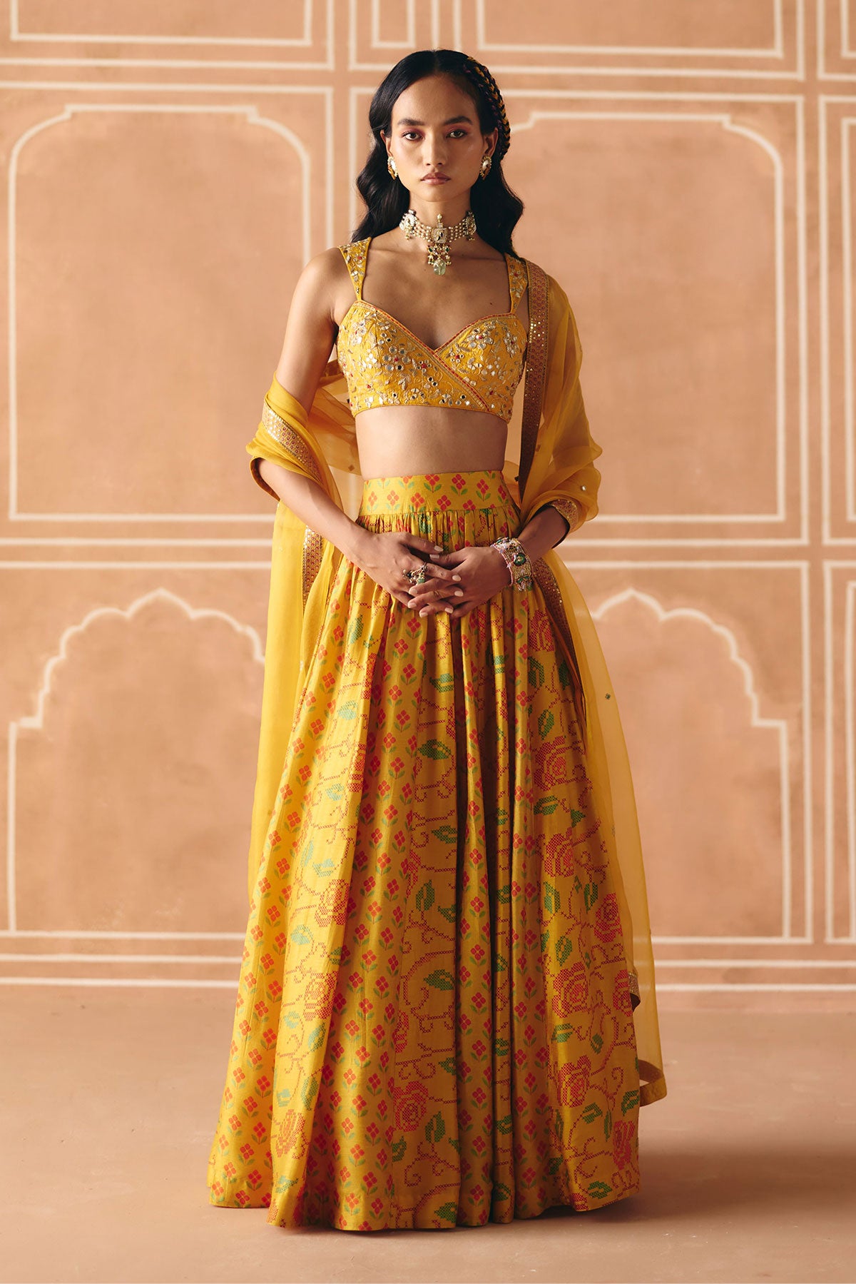 Marigold yellow gathered lehenga