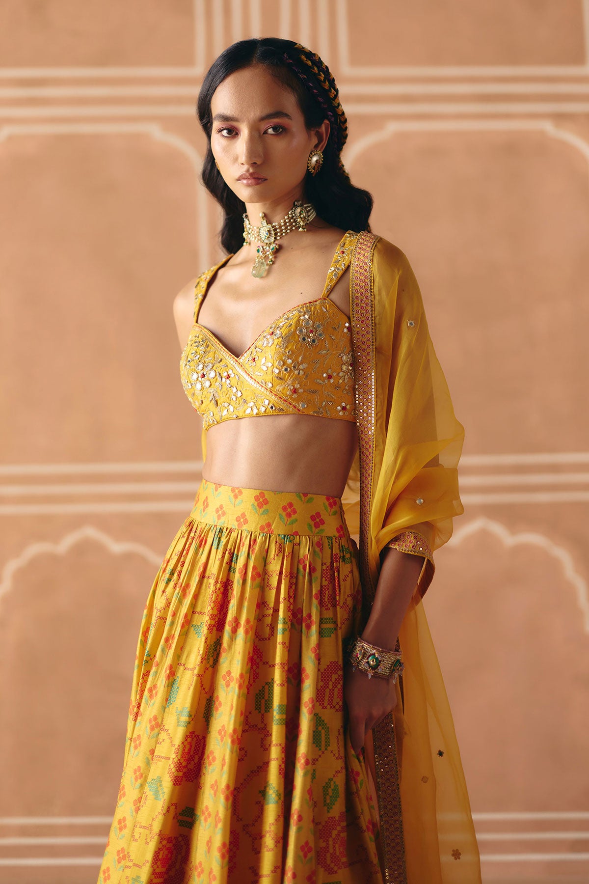 Marigold yellow gathered lehenga
