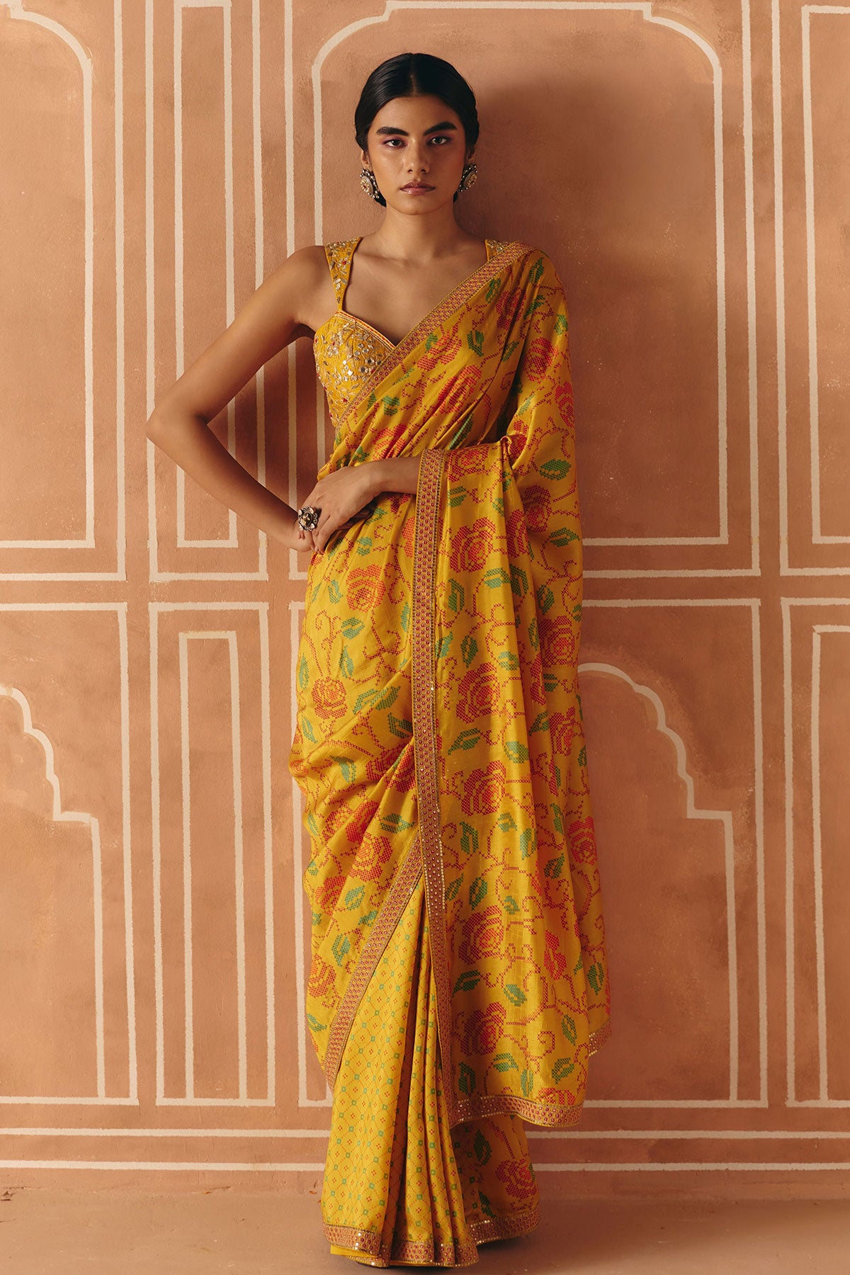 Marigold yellow saree set