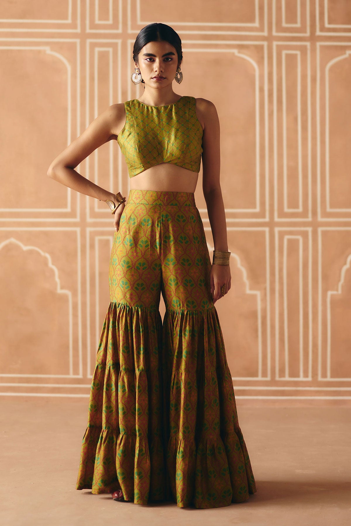 Parrot green crop top + sharara