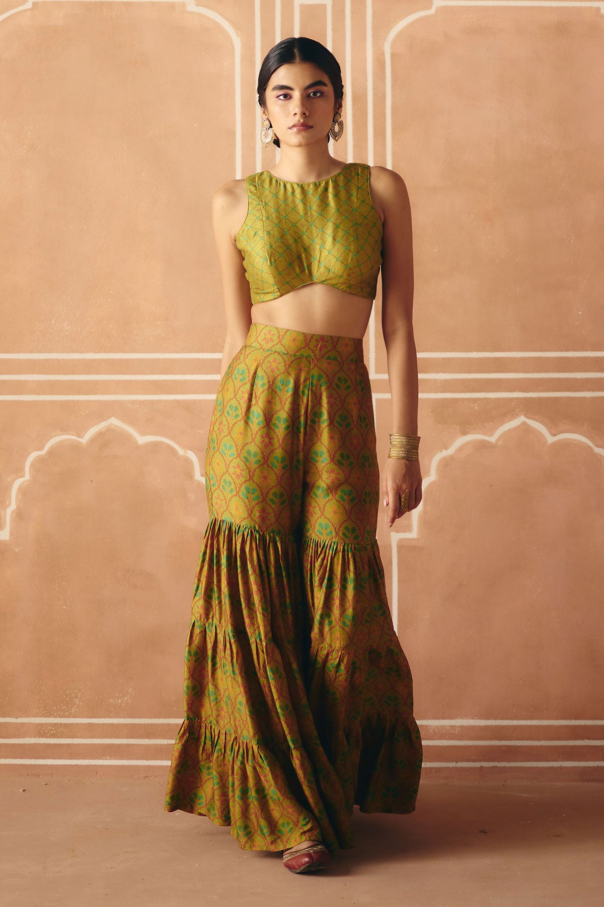 Parrot green crop top + sharara