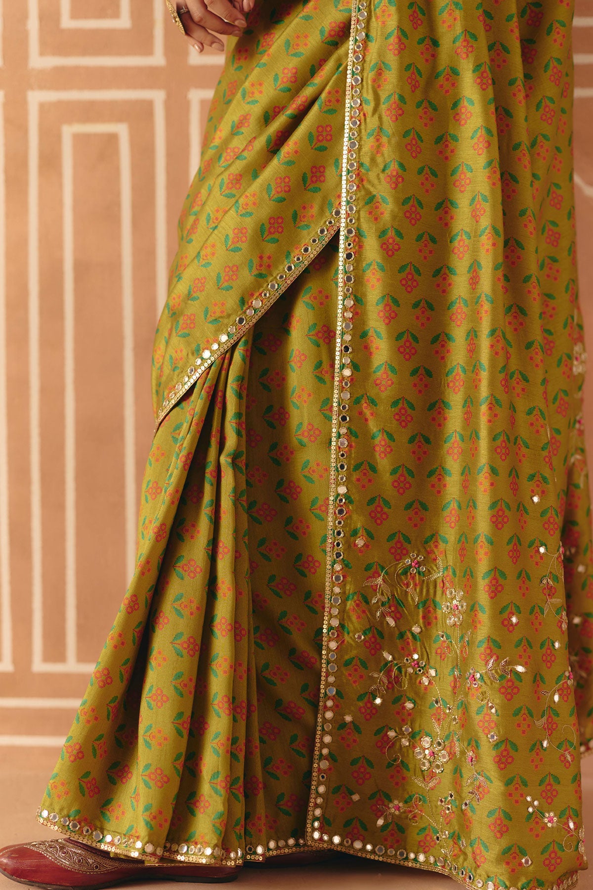 Parrot green saree set