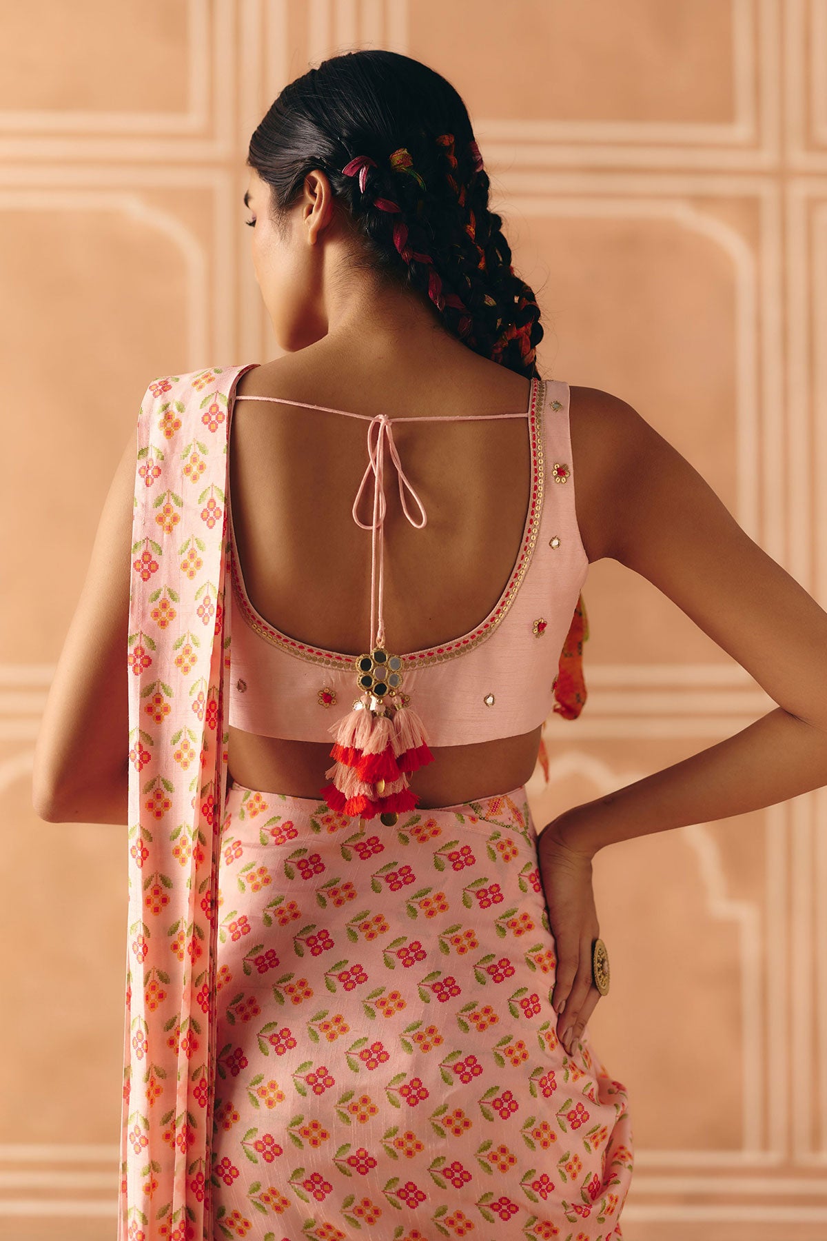 Blush pink pre draped saree