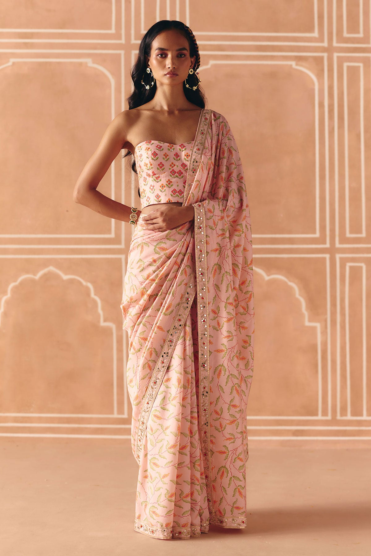 Blush pink saree + corset